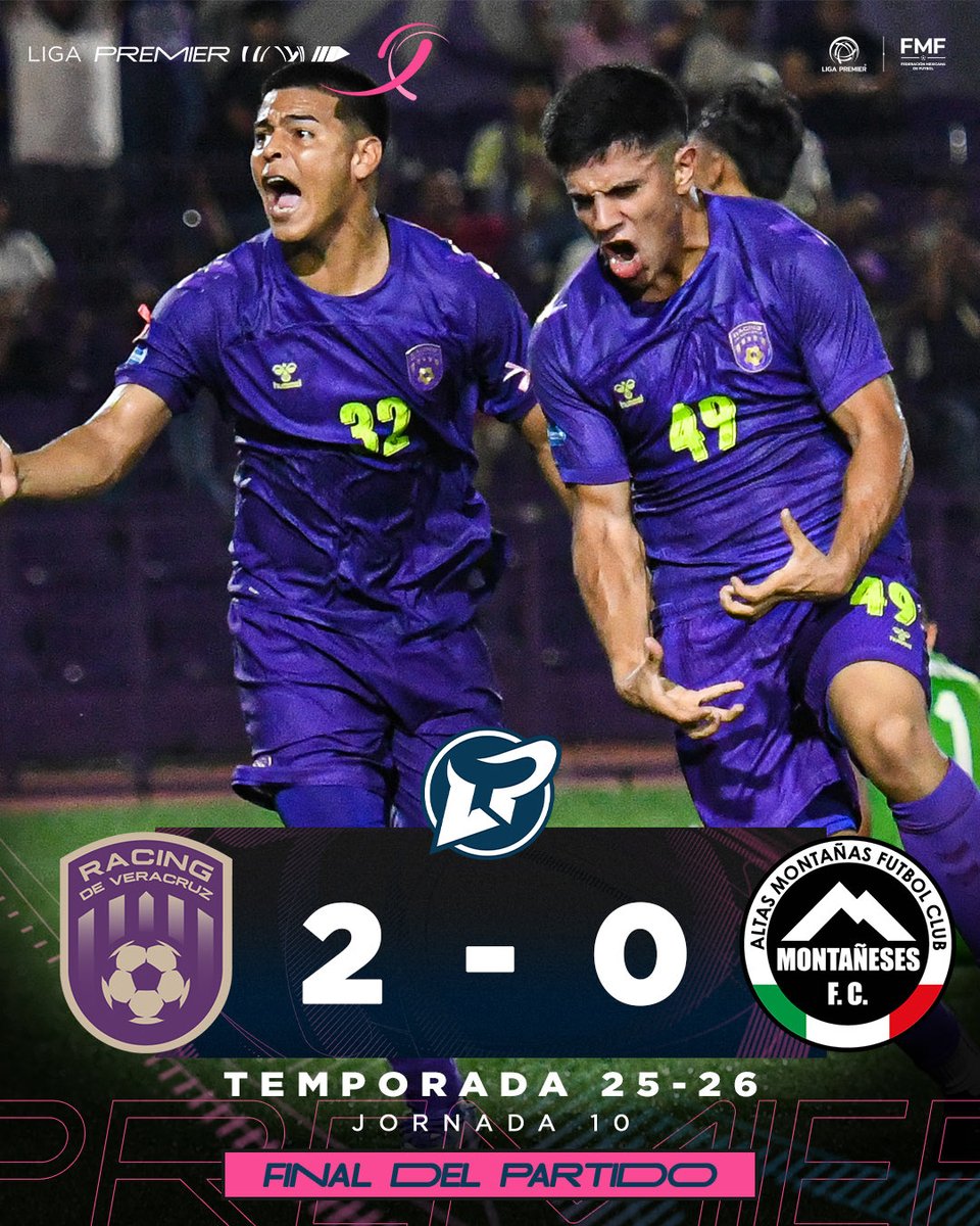 Racing de Veracruz se impone 2–0 a Montañeses FC y suma tres puntos importantes en esta Jornada 10 del Lunes Premier.

💪 Gran actuación del equipo local ante su afición.