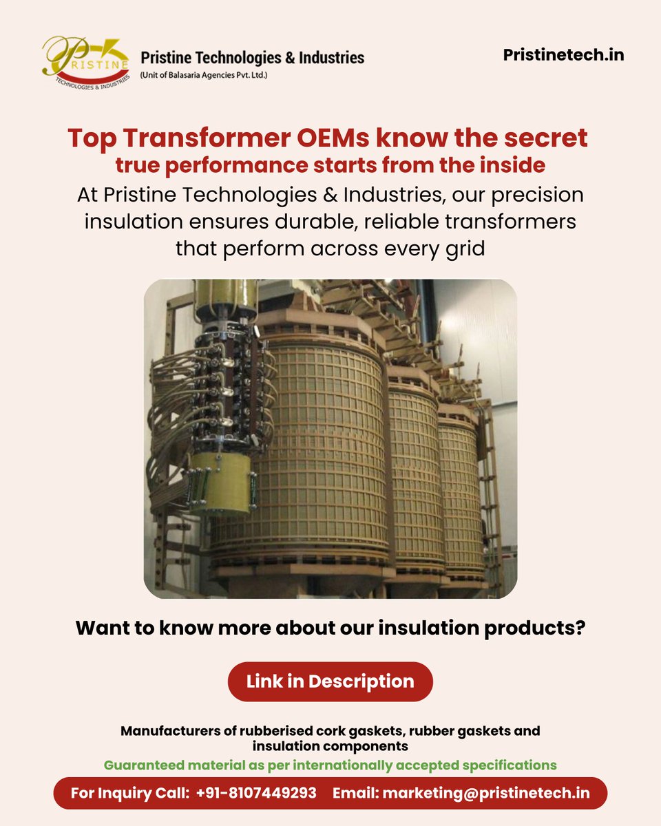PristineVincork's tweet image. Powering reliable transformers ⚡

Pristine Technologies &amp;amp; Industries delivers precision insulation components — built for durability, consistency &amp;amp; compliance.

Learn more: pristinetech.in

#TransformerSolutions #PristineTechnologies #MadeInIndia #EngineeringInnovation