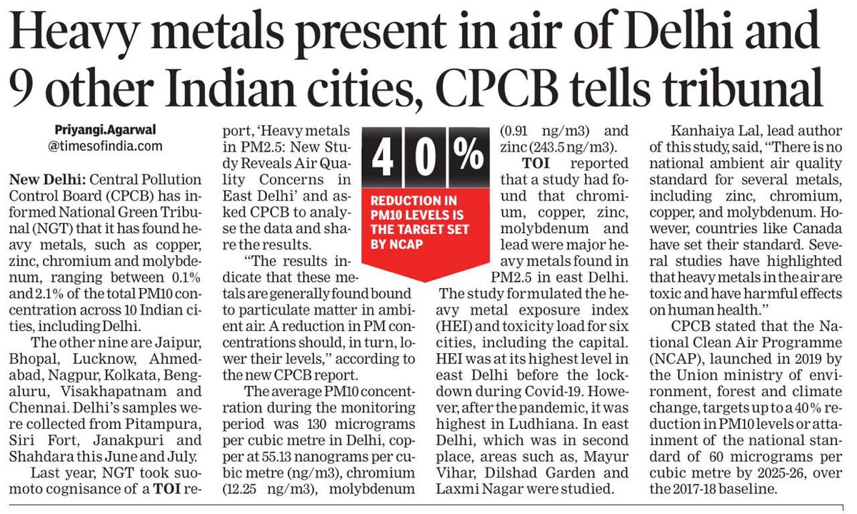 Warriormomsin's tweet photo. The Central Pollution Control Board has found heavy metals such as copper, zinc, chromium and molybdenum in the air of Delhi and nine other Indian cities, accounting for up to @ 2% of PM10. Yet India still lacks air standards for many of these toxic metals.

And let’s not forget we also added to this by allowing and bursting “green” crackers! 
@gupta_rekha @mssirsa @CAQM_Official 

https://t.co/liPvZ2M7zU via @priyangiTOI @timesofindia 

https://t.co/kKP39aH9i7 via @JasjeevGandhiok @htTweets