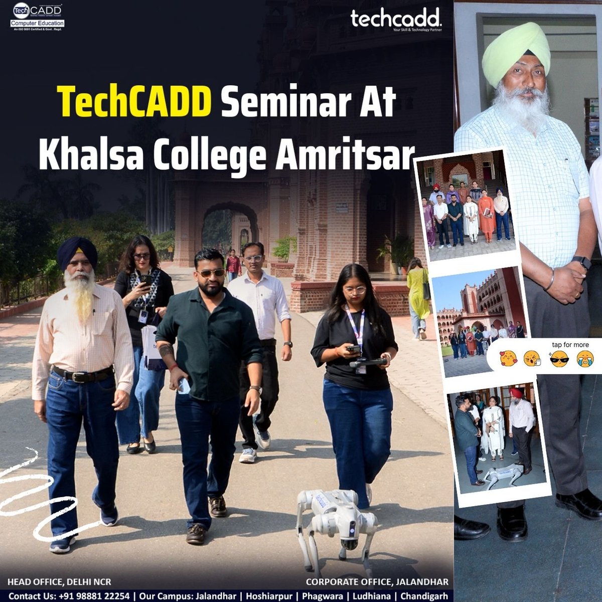 Techcadd_comp's tweet image. Techcadd successfully conducted an interactive session at Khalsa College, Amritsar, inspiring students to explore the vast opportunities in technology and innovation. 
Grateful to Khalsa College, Amritsar, for the warm hospitality and an impactful session. ❤️