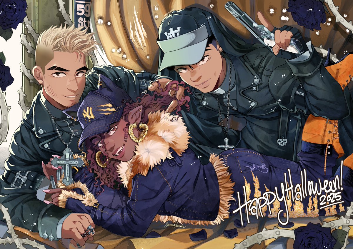 opal_lines's tweet photo. Halloween color spread done!!

featuring werewolf Reineldis + werewolf hunters Danny and Javier from my manga Heroes Circle 🎃🐺✝️ https://t.co/0JvXzZEdMD