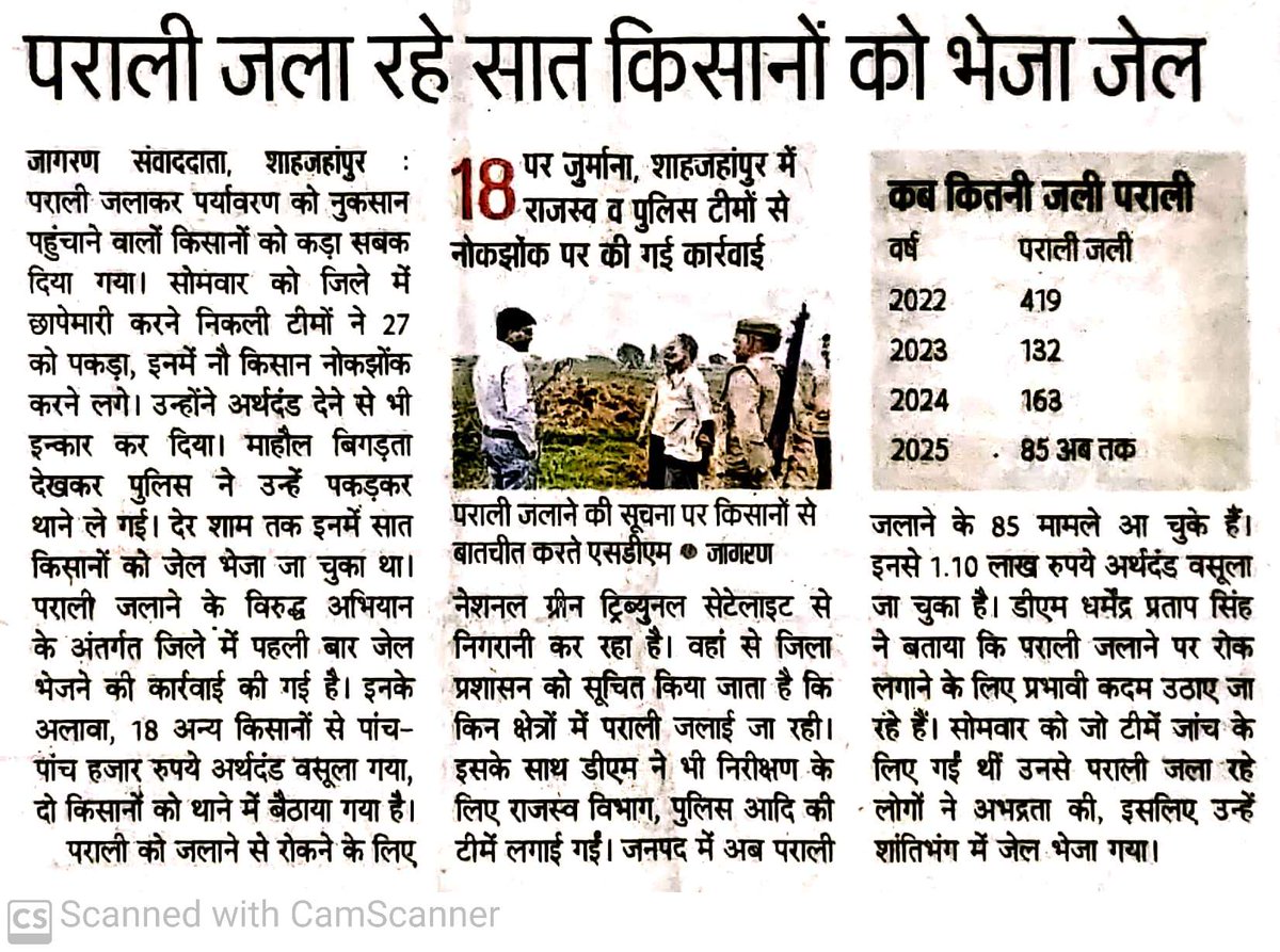 यूपी के शाहजहांपुर में पराली जलाने के जुर्म में 27 किसानों को पकड़ा गया। 18 किसानों से ₹ 5-5 हजार अर्थदंड वसूला गया। 2 किसानों को थाने में बैठाया गया और 7 को जेल भेजा गया।

जबकि पूरे देश में आस्था के नाम पर पटाखे फोड़कर जहरीली गैसों से प्रदूषण फैलाने वालों के खिलाफ कार्रवाई की