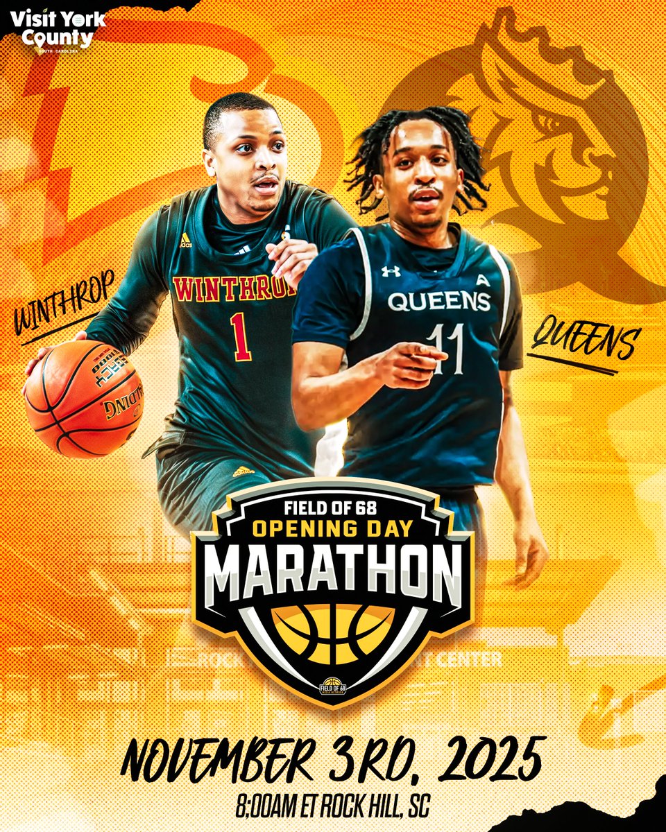 🚨 COLLEGE BASKETBALL IS BACK! 🚨

<a href="/TheFieldOf68/">The Field of 68</a> Opening Day Marathon tips off next Monday at 8am ET in Rock Hill! 👀

You ready, <a href="/Winthrop_MBB/">Winthrop Basketball</a> and <a href="/queensMBB/">Queens (N.C.) Men’s Basketball</a>? 🔥

GET TICKETS ⬇️
bit.ly/467d1yG