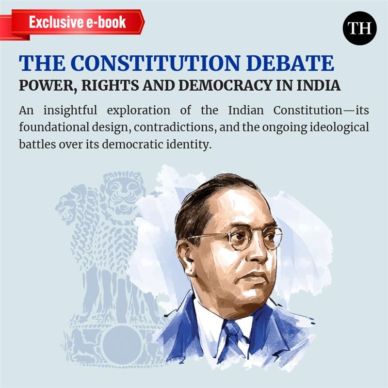 the_hindu's tweet photo. The Hindu’s latest e-book, 'The Constitution Debate: Power, Rights and Democracy in India', is a collection of essays that critically dissect India's foundational document amidst ongoing ideological contestation. 
 
This title, curated by @vargheseKgeorge and edited by @suhasmunshi, is now available in our digital library and can be accessed (for free) with a digital subscription to The Hindu or ePaper. To start reading, sign up or log in:
 https://t.co/2FcNLq1M3t
 
The e-book will soon be available for purchase on Amazon.