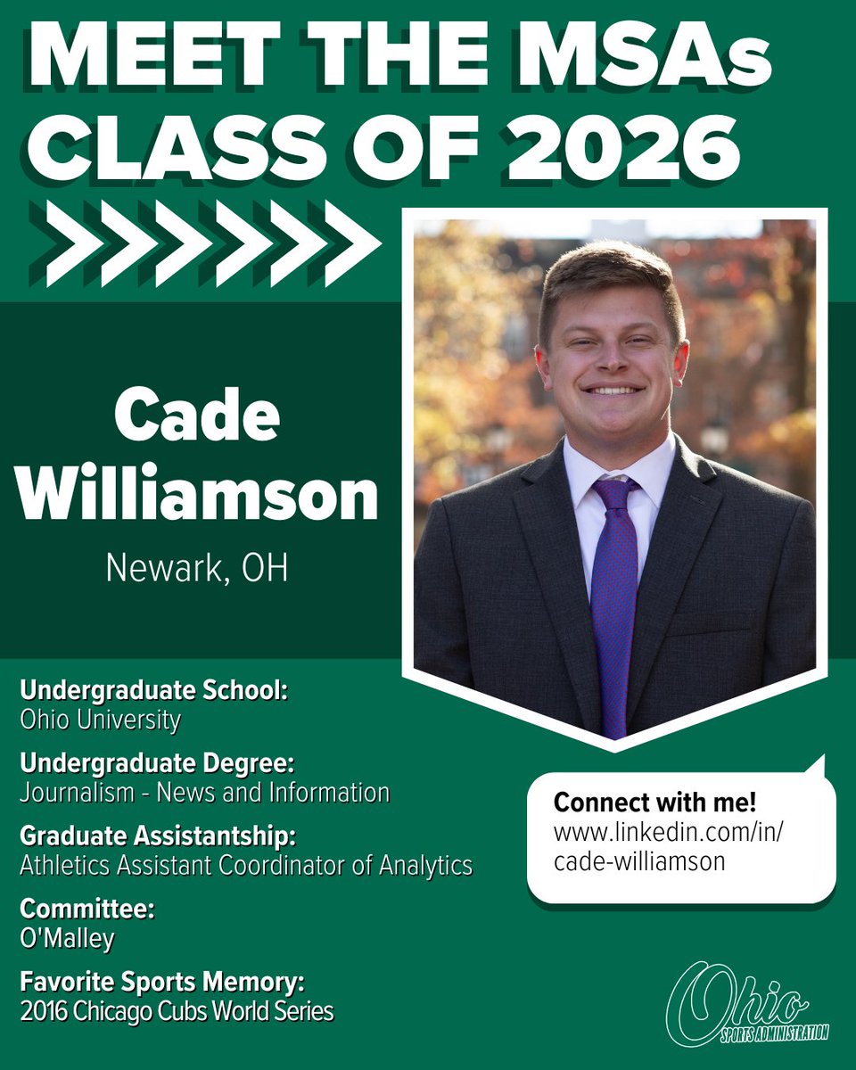 Happy Tuesday, Bobcats! Today, we're meeting Cade Williamson from Newark, Ohio. Stick around as we continue to #MeetTheMSAs!
#OHIOfamily 😼