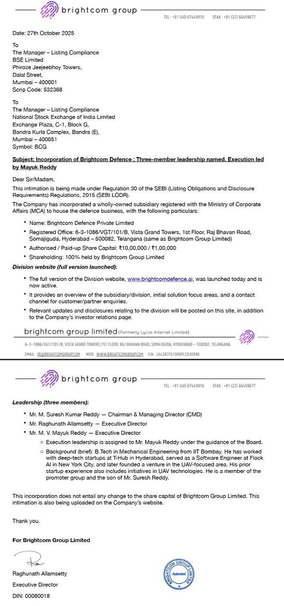 superprabhu's tweet image. 👏 Congratulations. 1st gen IIITian @suresh_66 built an ad Tech behemoth MNC, 2nd gen IITian @MayukReddy now heading the Defence & UAV division (with profound knowhow with his startup) @AllamRaghunath as backbone the best days are yet to come for @BrightcomGroup & its investors