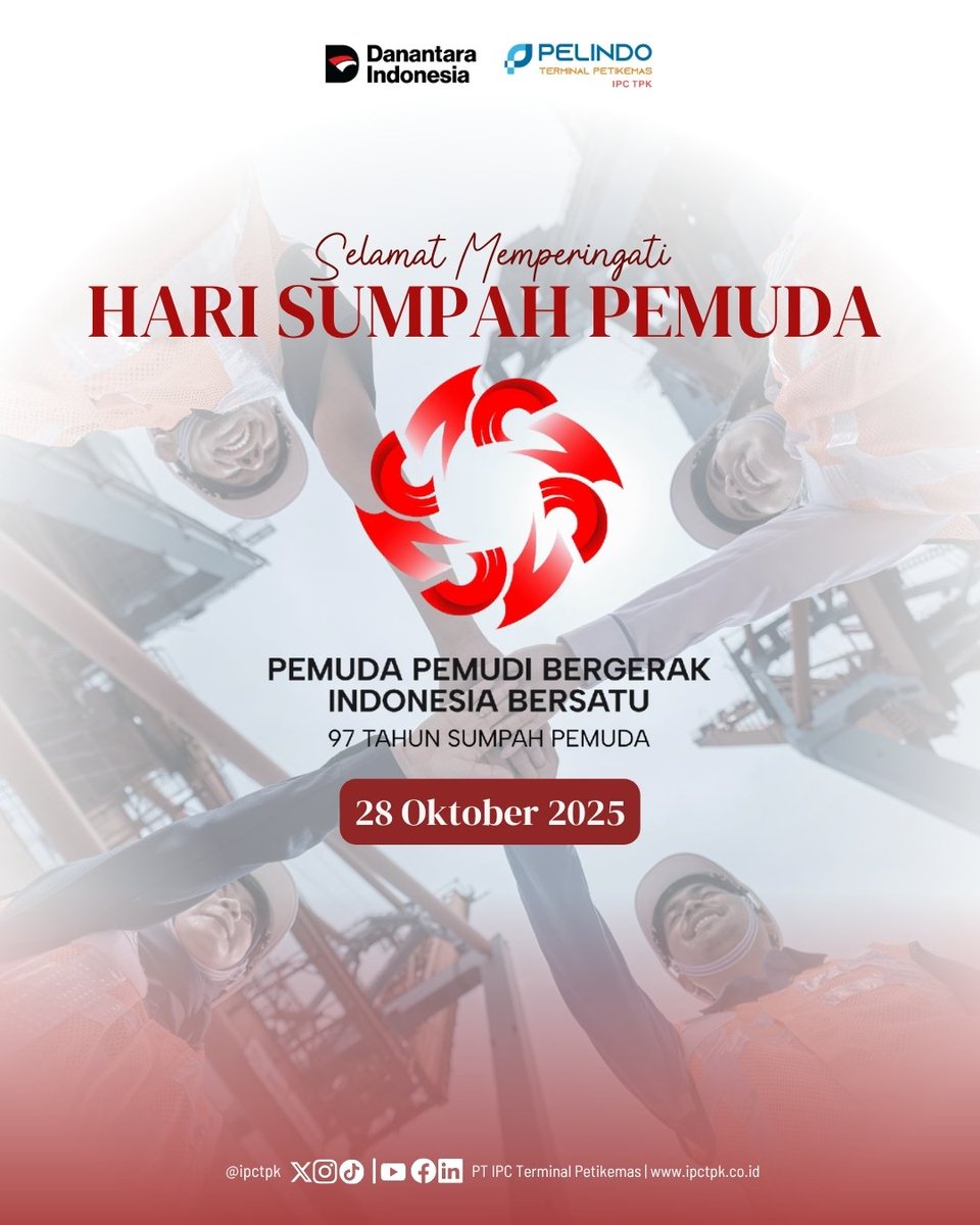 Hai #ContainerLovers

Persatuan sejati bukan tentang keseragaman, melainkan tentang kolaborasi tanpa batas. 

Selamat Memperingati Hari Sumpah Pemuda Tahun 2025 🇮🇩

#harisumpahpemuda2025 #pelindo #pelindoterminalpetikemas #pelindogroup #sptpgroup