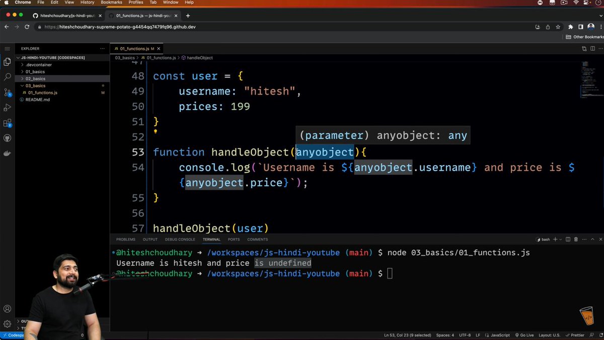 codeXninjaDev's tweet image. Day 19 of  #25DaysJS Challenge by @ChaiCodeHQ  @Hiteshdotcom
Learned how the rest operator (...num1) lets functions accept unlimited arguments.
calculateCartPrice(200,400,500);
Also explored passing objects & arrays as parameters to make functions more dynamic & reusable!