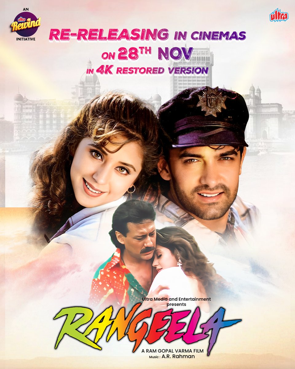 UltraMEPL's tweet photo. #Rangeela returns to the big screen on 28th November🎬
Don’t miss this timeless classic - In Cinemas Again!
.
#Rangeela #AamirKhan #JackieShroff #UrmilaMatondkar #RamGopalVarma #30YearsofRangeela #Ultramepl

@AKPPL_Official @UrmilaMatondkar @bindasbhidu @arrahman @RGVzoomin https://t.co/escW2dZsRS