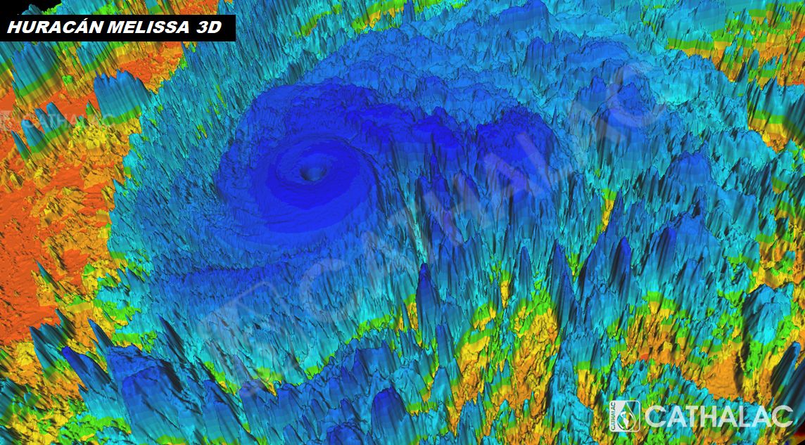 servir_cathalac's tweet image. Huracán Melissa se observa en alta resolución mediante los sensores del satélite GOES-19.
Las imágenes del instrumento ABI permiten visualizar en tres dimensiones (3D) la estructura completa del sistema, desde la base de las nubes hasta los topes más fríos, donde la convección…