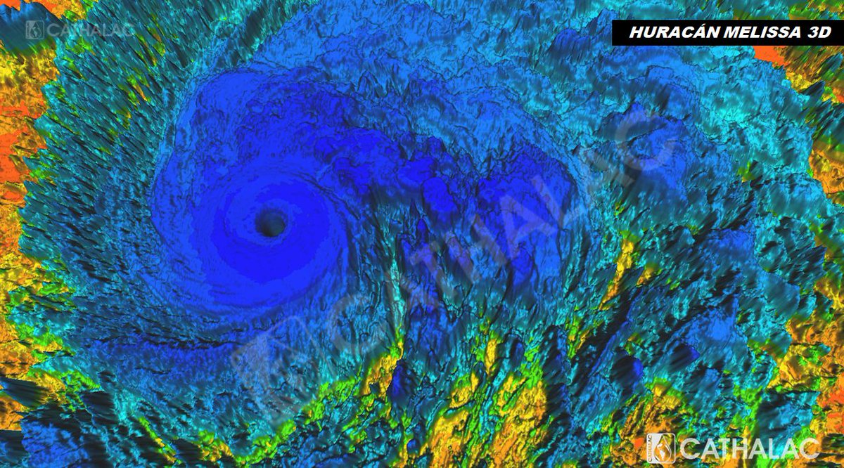 servir_cathalac's tweet image. Huracán Melissa se observa en alta resolución mediante los sensores del satélite GOES-19.
Las imágenes del instrumento ABI permiten visualizar en tres dimensiones (3D) la estructura completa del sistema, desde la base de las nubes hasta los topes más fríos, donde la convección…