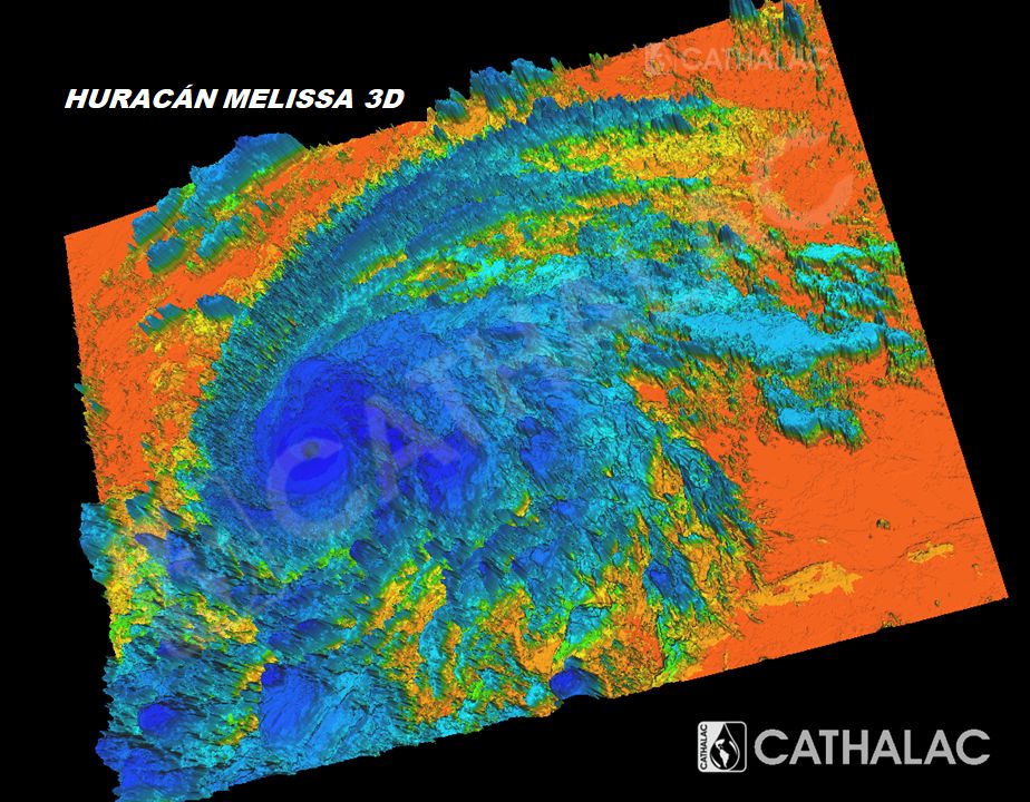 servir_cathalac's tweet image. Huracán Melissa se observa en alta resolución mediante los sensores del satélite GOES-19.
Las imágenes del instrumento ABI permiten visualizar en tres dimensiones (3D) la estructura completa del sistema, desde la base de las nubes hasta los topes más fríos, donde la convección…