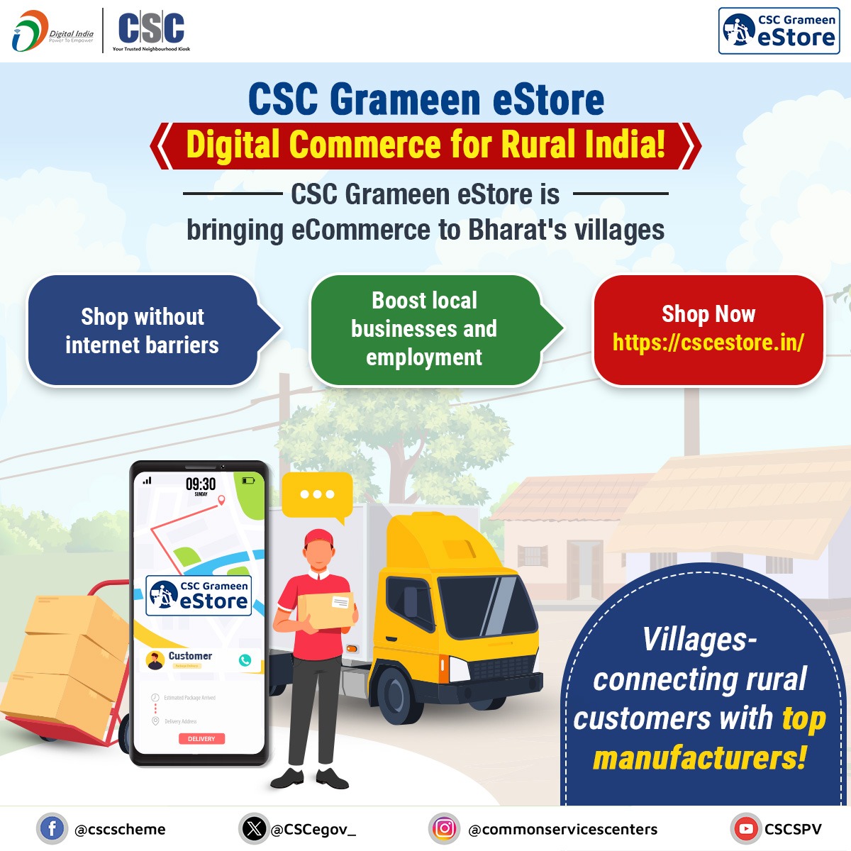 CSCegov_'s tweet image. CSC Grameen eStore: Digital Commerce for Rural India!
CSC Grameen eStore is bringing eCommerce to Bharat's villages...
Villages-connecting rural customers with top manufacturers!
✅Shop without internet barriers
✅CSC Grameen eStore is bringing eCommerce to Bharat's
✅Boost…