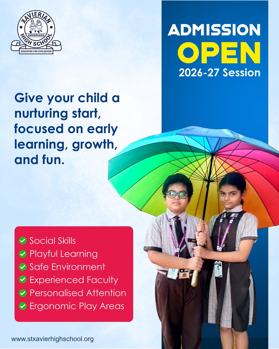 xavieriangroup's tweet photo. Give Your Child a Nurturing Start!
Focused on early learning, growth, and fun - where every child learns, plays, and blossoms with confidence.

𝐂𝐚𝐥𝐥 𝐔𝐬 𝐚𝐭: 77509 57669
𝐀𝐩𝐩𝐥𝐲 𝐍𝐨𝐰: https://t.co/FMYzOP3289

#StXavierHighSchool #XavierianHighSchool #CBSEEducation https://t.co/InehFCqL51