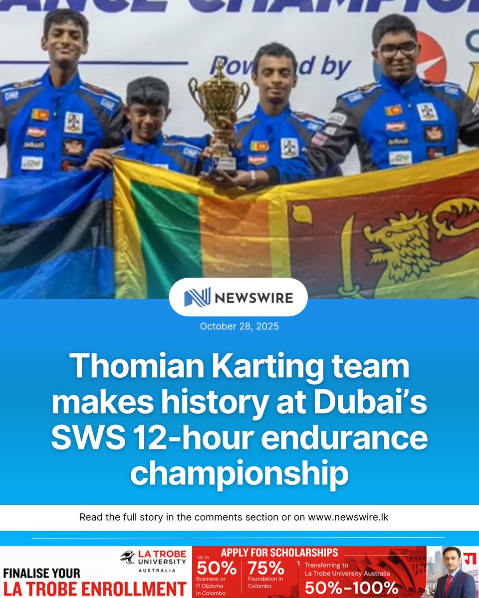 The S. Thomas’ Mount Lavinia school Karting team has participated in the Sodi World Series 12-hour endurance 2025 championship, securing 3rd place in the Newbie Category and also being awarded the Spirit of the Event Trophy. This marks the first time a Sri Lankan school team has