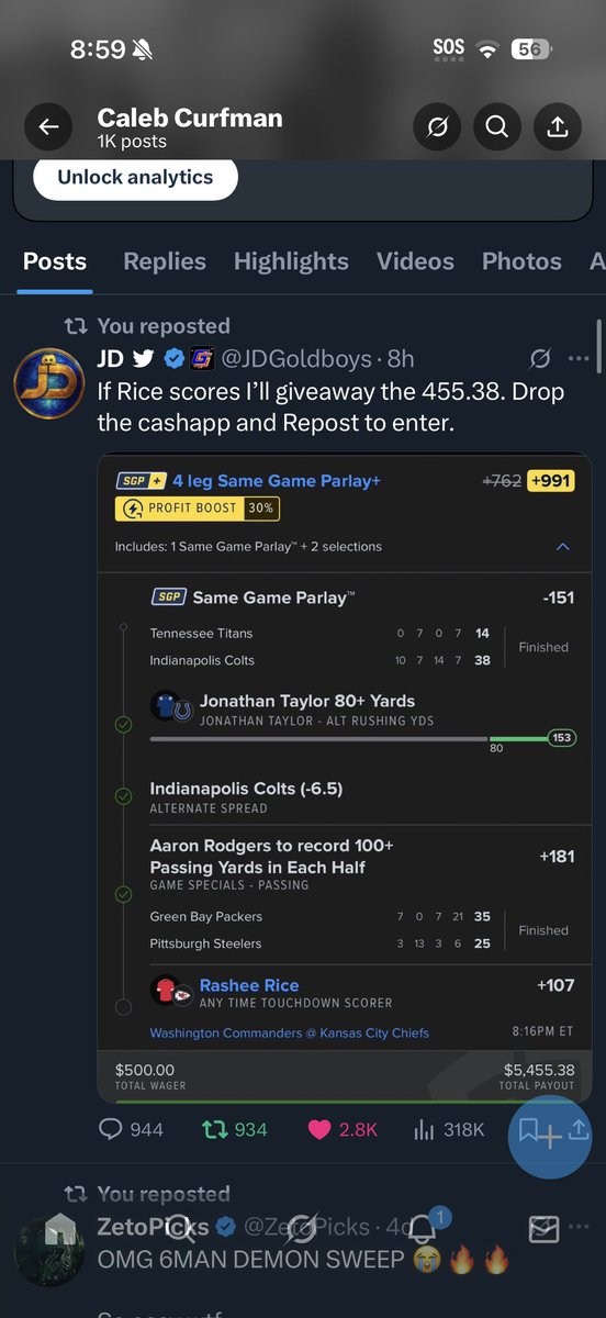 CurfmanCaleb's tweet photo. @JDGoldboys $ccurfman14

Lost $1000 this week by about 1 point each major slip. Could really use a win.. https://t.co/9TmnhsYUKc