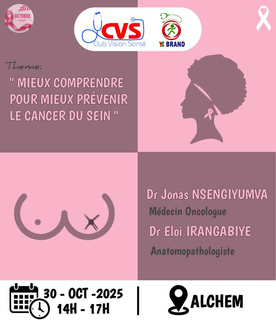 🎗Octobre Rose chez nous😁

Le Club Vision Santé vous invite à un atelier médical ce jeudi 30 octobre 2025 de 14h à 17h à Alchem, sous le thème :  
« Mieux comprendre pour mieux prévenir le cancer du sein ».
📍 Un rendez-vous de sensibilisation et de prévention à ne pas manquer !