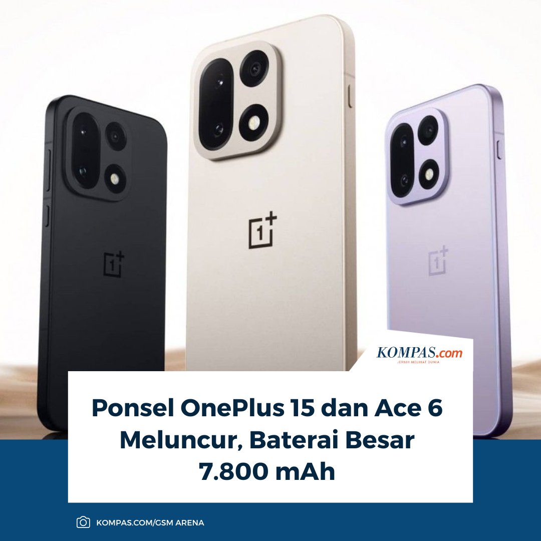 KompasTekno's tweet photo. Dilengkapi baterai jumbo 7.800 mAh, ponsel flagship terbaru OnePlus 15 dan Ace 6 resmi meluncur dengan fast charging 120 watt.
Baca di sini: https://t.co/yGoMBtko21
~TR #OnePlus15 #Ace6 https://t.co/KQxrEOwu94