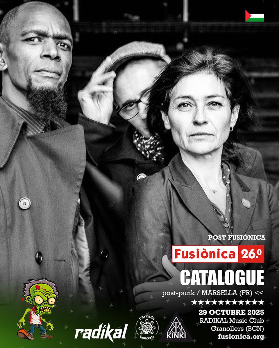 I després del Fusiònica, continuem amb el postFusiònica. I sí, encara estem vius… 
21.30h. Portes
22.00h NZ9 (Granollers/Electro industrial)
23.00h CATALOGUE (Marsella/PostPunk)
🎟️ >> entrapol.is/XXjDp

postFusiònica 26.0
29 OCTUBRE 2025⚡️Granollers
fusionica.org