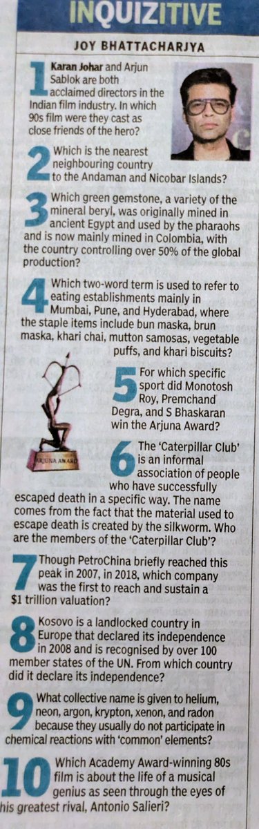 joybhattacharj's tweet image. This week&apos;s quiz in the TOI