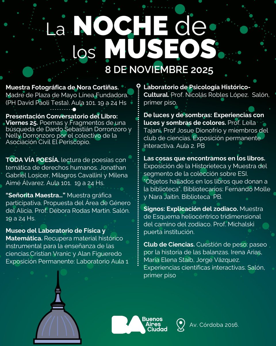 ExtensionIes1's tweet photo. El 8 de Noviembre el Alicia vuelve a abrir sus puertas en la #NocheDeLosMuseos edición 2025
De 19 a 24 hs!
Les esperamos con sus familias y amigas/os/es
#ProfesoradosCABA
#HuellasDeLaEscuela https://t.co/mO687Q2Q4d