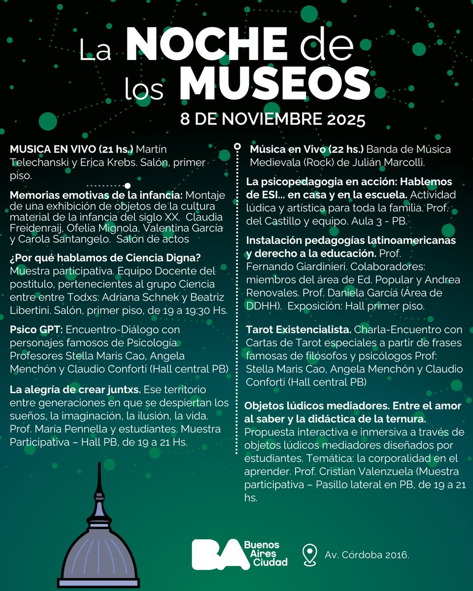 ExtensionIes1's tweet photo. El 8 de Noviembre el Alicia vuelve a abrir sus puertas en la #NocheDeLosMuseos edición 2025
De 19 a 24 hs!
Les esperamos con sus familias y amigas/os/es
#ProfesoradosCABA
#HuellasDeLaEscuela https://t.co/mO687Q2Q4d