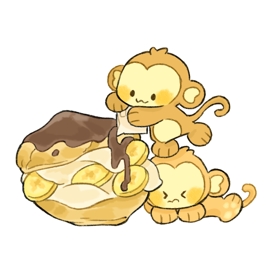 Some monkeys making you a sweet banana cream puff!