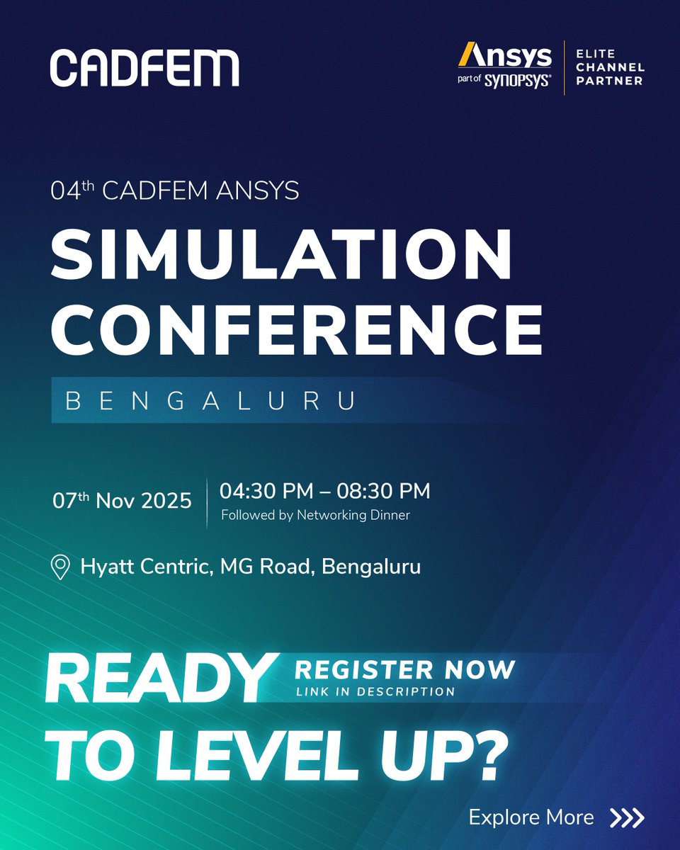 cadfem_in's tweet image. 𝐉𝐮𝐬𝐭 𝟏 𝐖𝐞𝐞𝐤 𝐭𝐨 𝐆𝐨, 𝐁𝐞𝐧𝐠𝐚𝐥𝐮𝐫𝐮!

Get ready for the 4th CADFEM Ansys Simulation Conference 2025 — where innovation meets engineering excellence.

 Save your spot now: resources.cadfem.ai/4th-cadfem-ans…

#CADFEMIndia #Ansys #SimulationConference #EngineeringInnovation