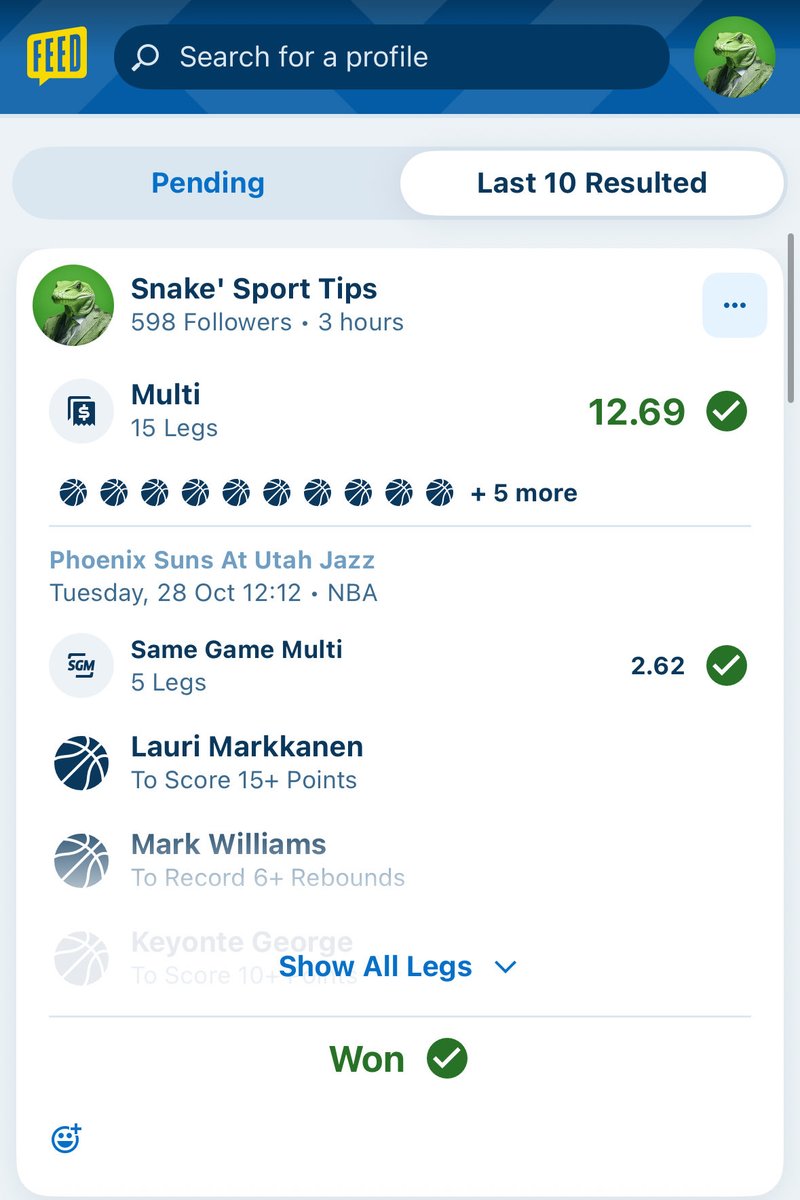💥 BAANNGG! 💥 

2 more big odds Feed winners 🤑🥳

NFL x NBA &amp; Straight NBA

Snake’ Sport Tips for daily picks &amp; Tips!

We are on a heater , Day 2 🪜 Tomorrow!

Stay Tuned 💙🐍