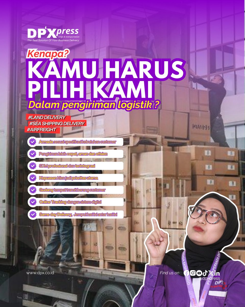 DPXpresss's tweet photo. Kenapa harus pilih kami dalam pengiriman logistik?
Karena kami bukan sekadar antar barang, kami antar kepercayaan dan kepastian sampai tujuan! 💪

Yuk, kirim sekarang dan rasakan bedanya bersama DP’Xpress!

#DPXpress #SolusiLogistik #EkspedisiTerpercaya #KirimAmanCepat https://t.co/P4i8Ue3zOo