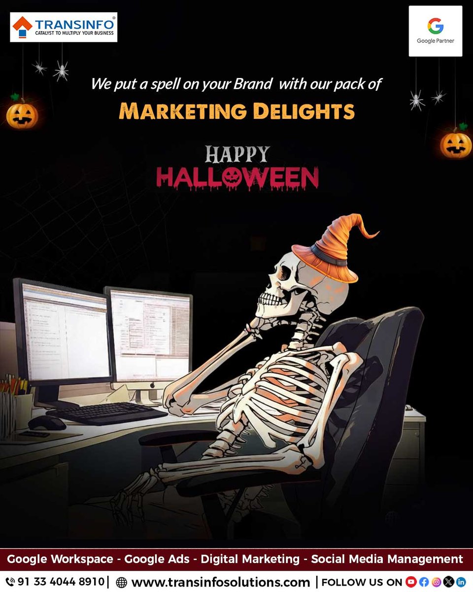 transinfosol's tweet image. Targeted audience will be drawn to your brand like possessed spirits, sales will fly as high as spooky phantoms👻 &amp;amp; shoppable content will trap users’ attention like-never-before 🫠 – creepin&apos; it real with us!!☠️
#HappyHalloween
#TransinfoSolutions #Transinfo #DigitalMarketing