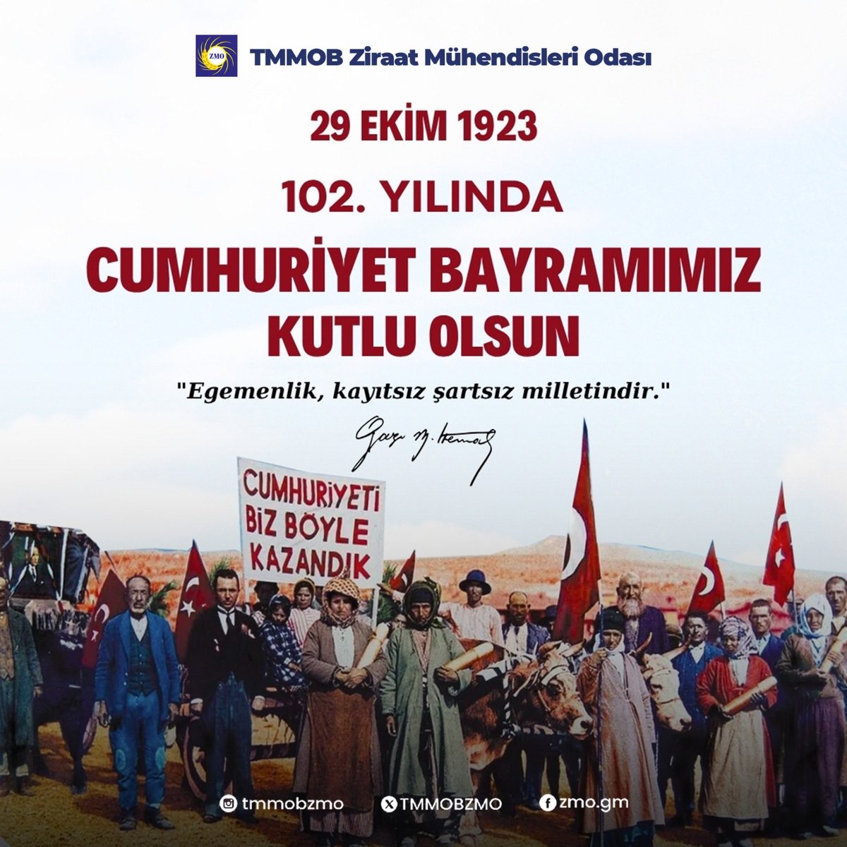 Cumhuriyetimizin 102. Yılında, Cumhuriyet Bayramımız kutlu olsun.

“Egemenlik, kayıtsız şartsız milletindir.” Tek adam rejimine inat, bu temel ilkeyi devlet yönetimimize yerleştiren ve demokrasiyi taçlandıran Türkiye Cumhuriyeti’nin ilanının üzerinden tam 102 yıl geçti.
