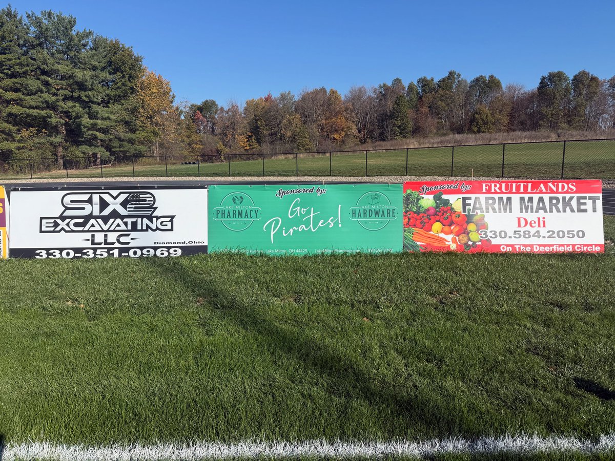 We'd like to thank our Freedom Field end zone sponsors!

Six2 Excavating, LLC - Lake Milton Pharmacy - Fruitlands Farm Market