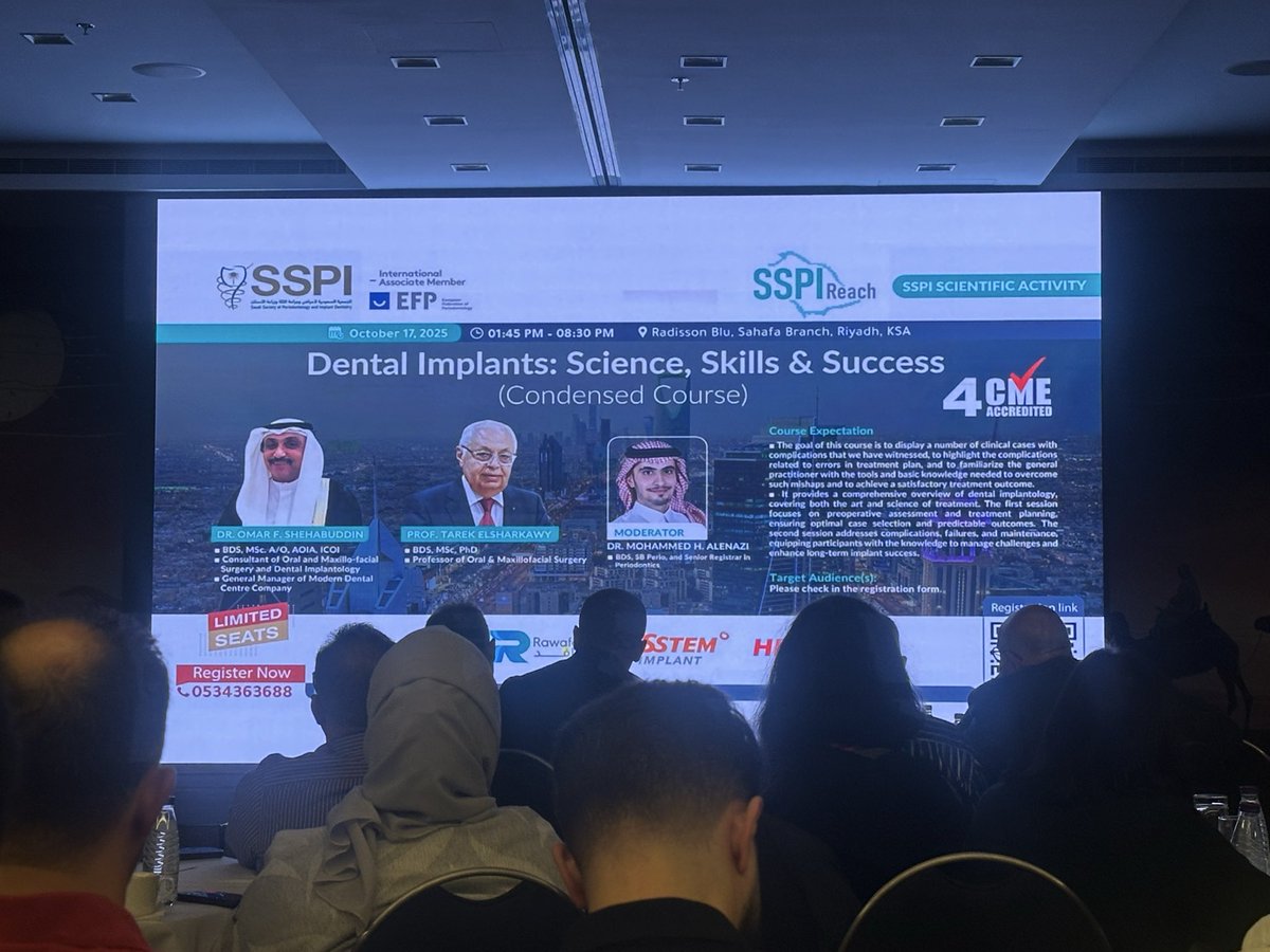 RehamSami8's tweet photo. Pleased to share that I recently attended the Dental Implants: Science, Skills &amp; Success (Condensed Course) offered by #SSPI 

Grateful to the organizers and speakers for the valuable knowledge shared. https://t.co/2akAMmPCGX