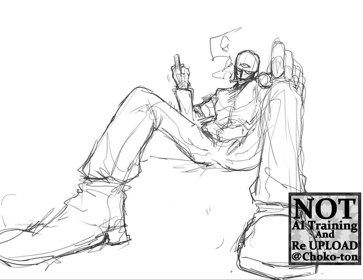 ヤン坊は脚が長いから大股開いて座ると絵になるよなぁと思って描いた絵