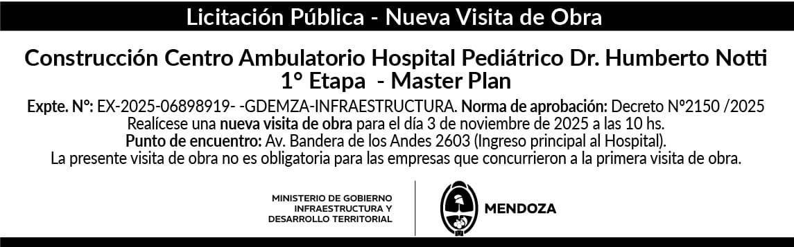 Oficialmente publicados los llamados a Licitación del Tren de Cercanías del Este y de la Construcción del Centro Ambulatorio del Hospital Notti.

Dos obras enormes para la salud pública y para la movilidad interurbana del este.

Lindos desafíos <a href="/NatalioMema/">Natalio Mema</a>