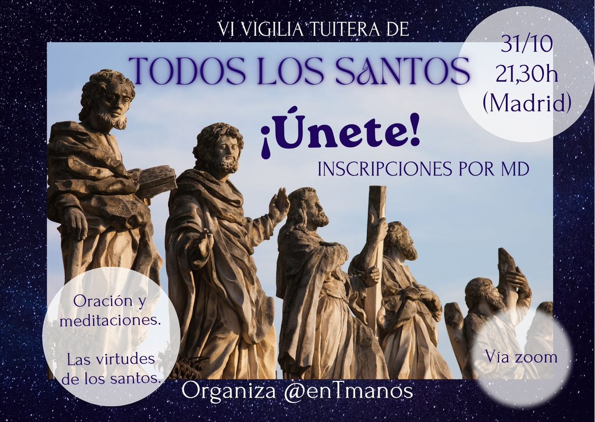 Sepan ustedes que este viernes, en la Vigilia de Todos los Santos de <a href="/enTmanos/">En Tus Manos</a>, nos hablarán de las virtudes de los santos <a href="/patergongora/">P. Juan Manuel Góngora</a>, <a href="/PadreCarlosMCS/">Pbro. Gabriel Hernández Gopar 🇲🇽</a>, <a href="/autorcatolico/">Autor católico</a> y alguna sorpresa más que ya anunciaremos ☺️☺️☺️☺️☺️