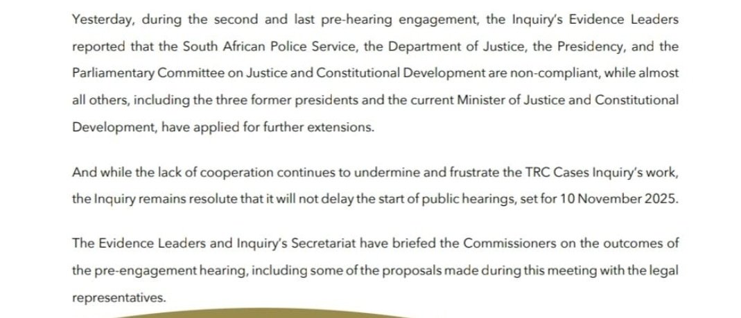 Sli_Masikane's tweet photo. [DEVELOPING] #TRCInquiry is still experiencing a lack of cooperation from dept's and agencies....... https://t.co/vBmOZ8ZKXu