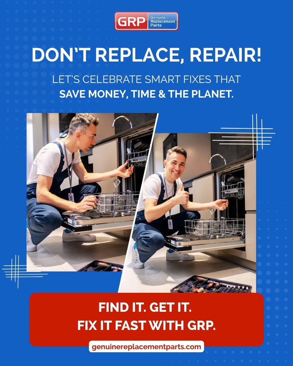 FixWithGRP's tweet image. Why replace when you can repair?
Celebrate smart fixes that save you time, money, and help the planet 🌍.

Find the right parts for your appliance and fix it fast with GRP!

#SmartFixes #RepairNotReplace #ApplianceRepair #SaveMoney #EcoFriendly #SustainableLiving #RepairLife
