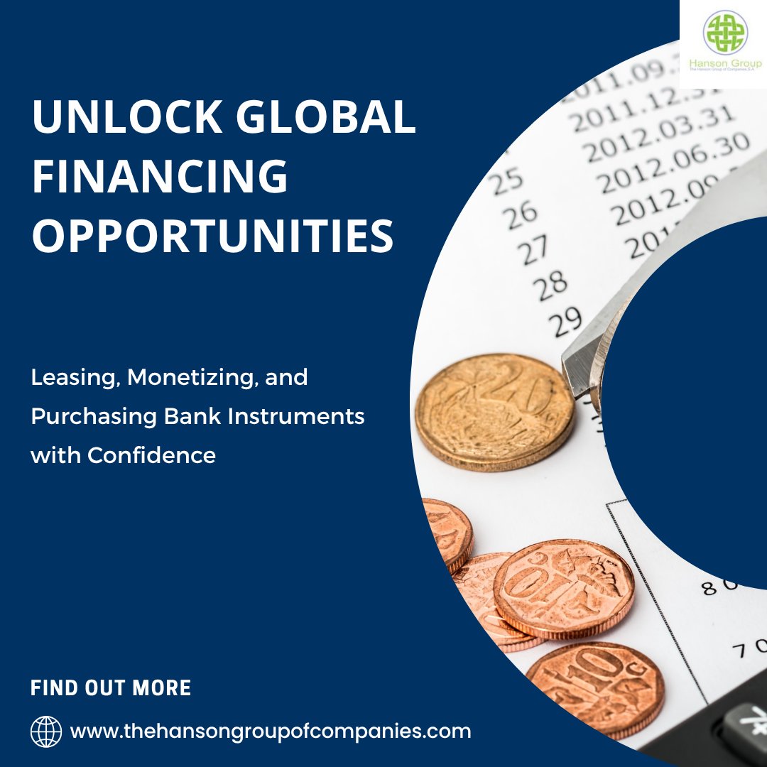 GroupHanson's tweet photo. Unlock global financing opportunities with The Hanson Group of Companies. We provide expert solutions in leasing, monetizing, and purchasing bank instruments, helping businesses access the capital they need with confidence and efficiency. 
#GlobalFinancing #BankInstruments https://t.co/XleW2gZ7Gh