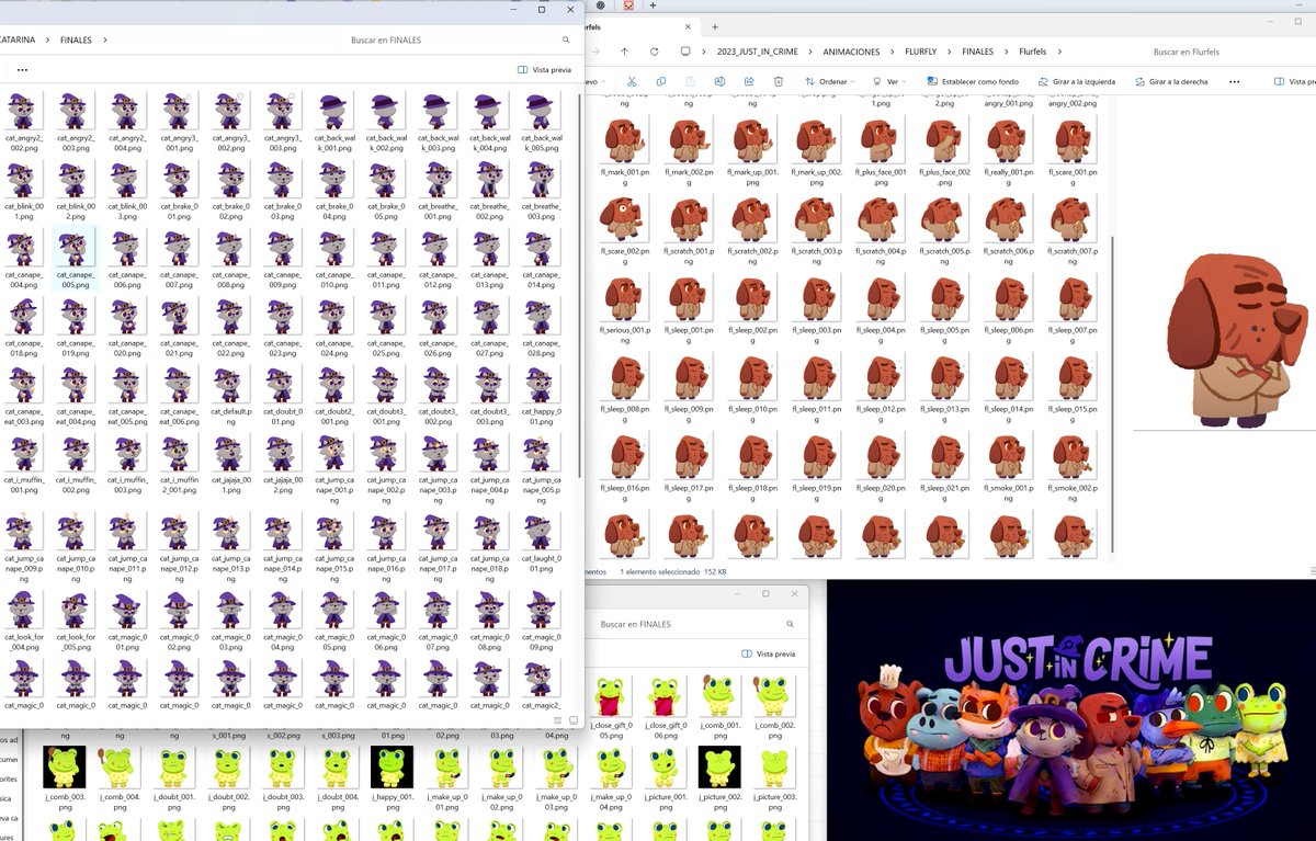 🎨 Our animations are getting bigger and bigger…😅
How many sprites do you think "Just in Crime" has right now? 👀
————
🎨 Nuestras animaciones cada vez son más grandes… 😅
¿Cuántos sprites crees que tiene "Just in Crime" ahora mismo? 👀
#JustInCrime #IndieDev #GameDev  #2D