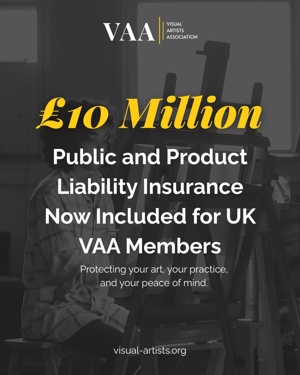 VAAartists's tweet image. Great news for our UK members!
We’re doubling your Product and Public Liability Insurance from £5 million to £10 million - at no extra cost.

Create boldly, knowing we’ve got you covered. 💪

#ArtistSupport #InsuranceForArtists #CreateWithConfidence