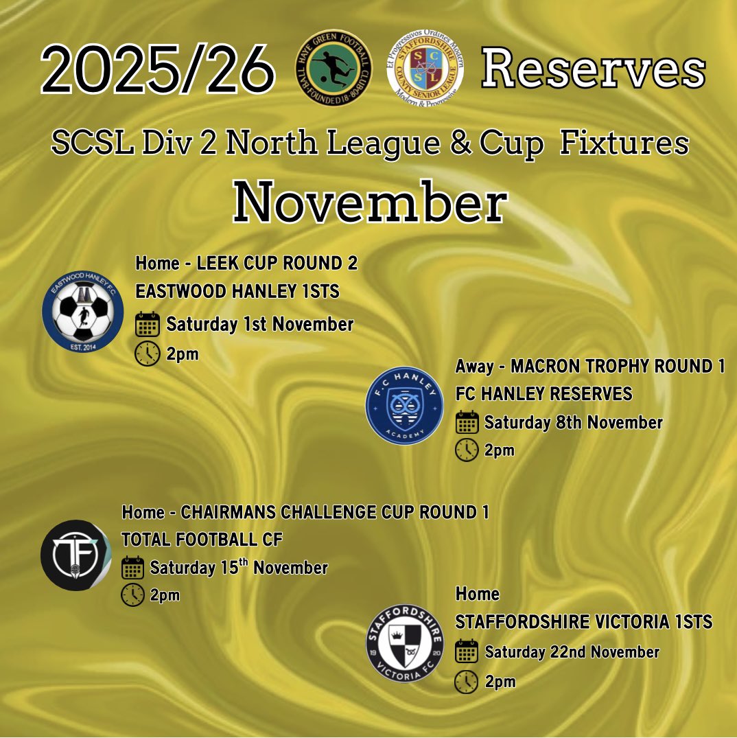The November SCSL Division 2 North Division &amp; Cup fixtures are out for the Reserves 💚