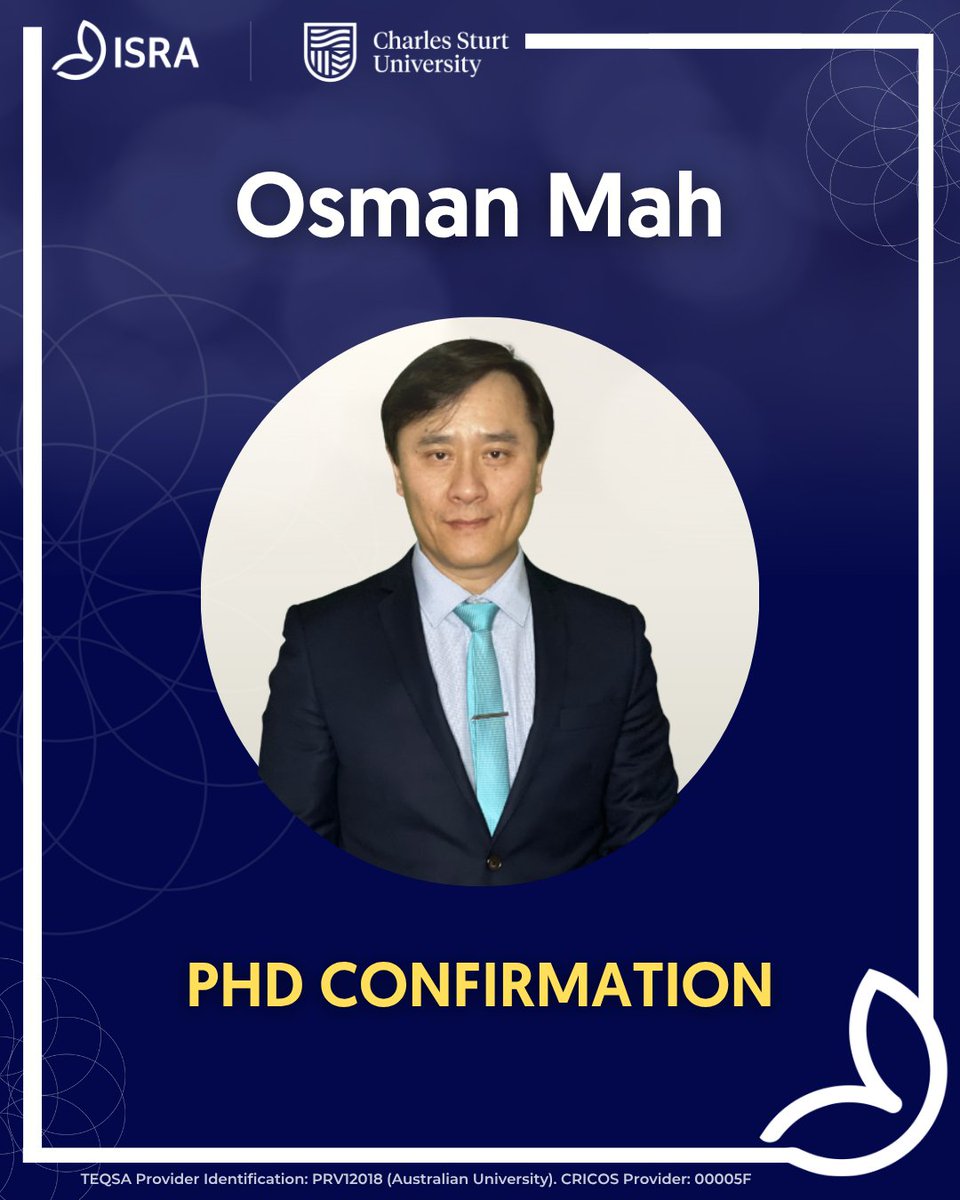 🌟 Congratulations to Osman Mah on the confirmation of his PhD!
Osman is exploring leadership emergence informed by the life of Prophet Muhammad (pbuh), seeking timeless insights for shaping better leaders today. 
🔎 For more info on our PhD program: isra.org.au/uni-courses/ph…