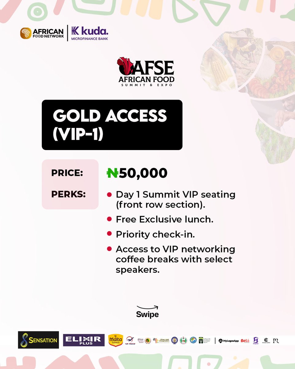 afrifoodsummit's tweet photo. Ticket tiers with perks 
#AFSE2025 https://t.co/9TRzSz9Kvk