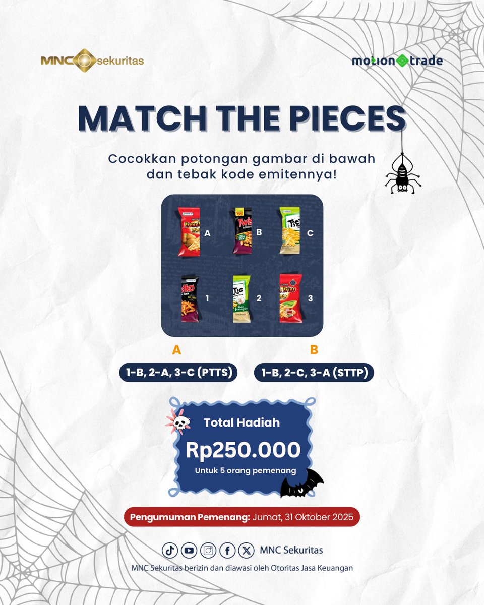 💸 CARI PASANGANNYA &amp; MENANGKAN UANG JAJAN TOTAL Rp250.000!! 💸

Mau ikutan? Yuk, kunjungi akun Instagram @mncsekuritas dan <a href="/motiontradeid/">MotionTrade ID</a>‼️

#MNCSekuritas #Giveaway #Kuis #Quiz #Gift #Hadiah #KuisBerhadiah #GiveawaySeru #MNCsGiveaway #MotionTrade #EventJakarta #Giveaway