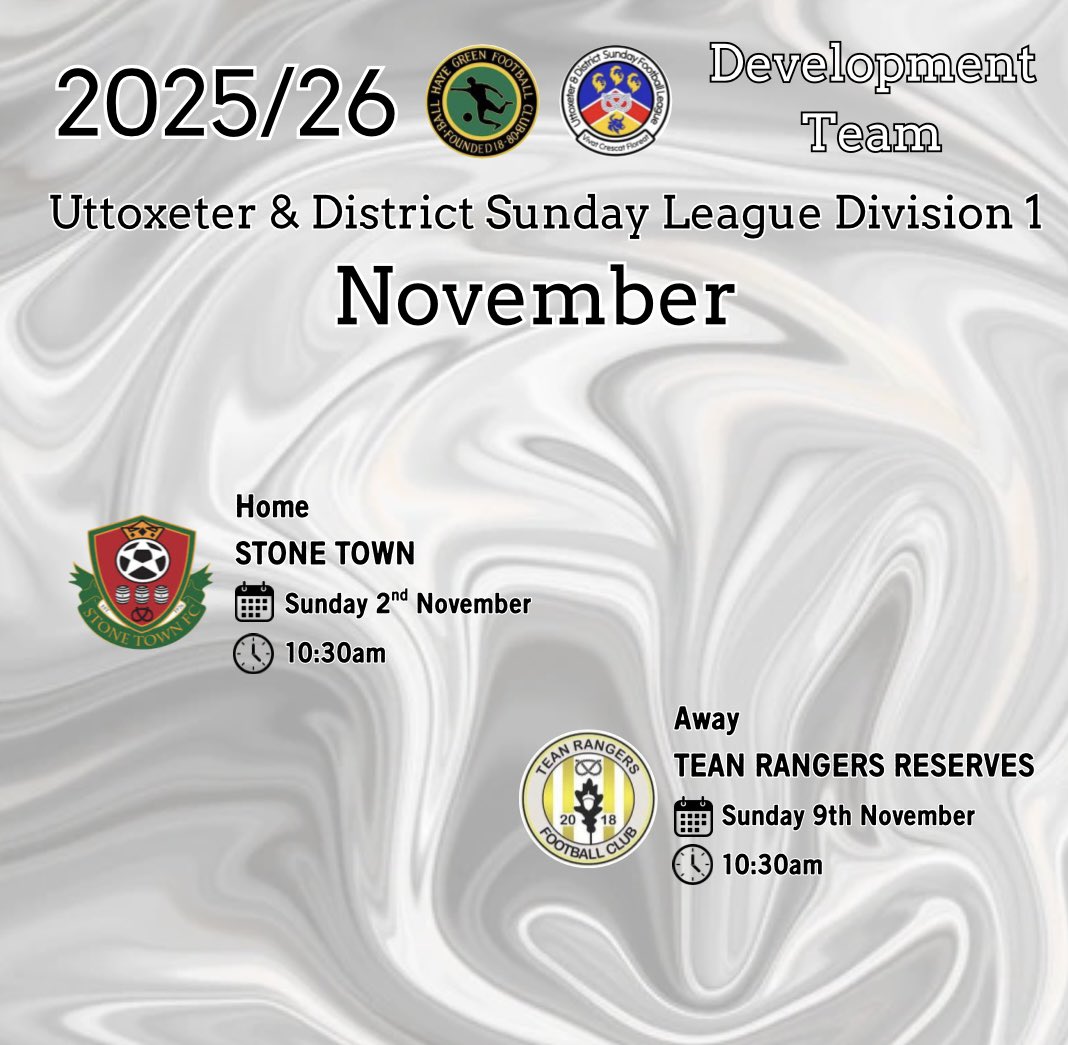 The November Uttoxeter &amp; District Sunday League fixtures are out for the Development Team 💚

Save the dates ⚽️