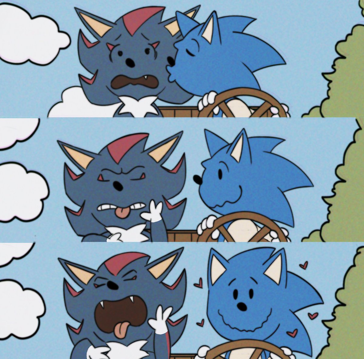 nenemyun's tweet image. did you guys notice that i like to give shadow pointier and longer ears than sonic. i am not always successful about it, but its my headcanon for him. his ears resemble devil horns