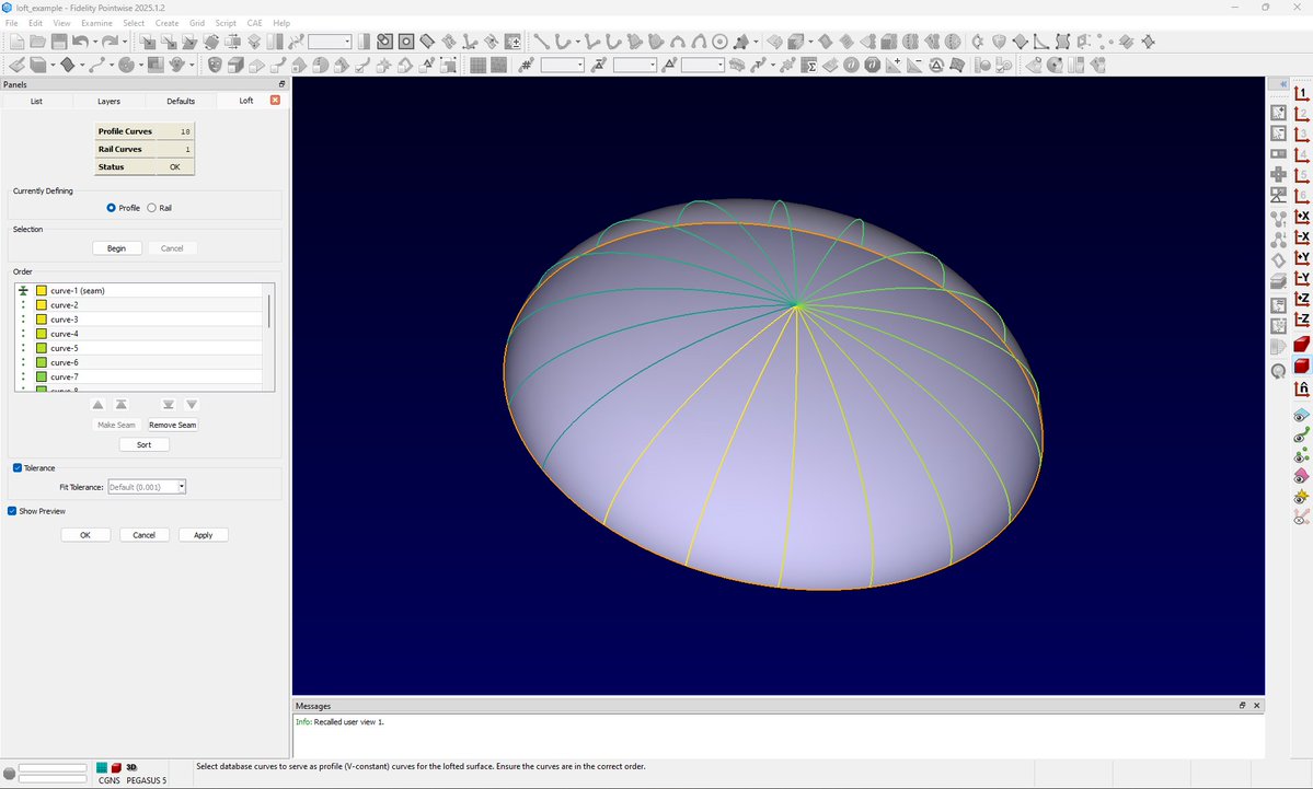 CadenceCFD's tweet image. Ever need to loft a smooth surface from multiple curves in Fidelity Pointwise?
Our latest #TutorialTuesday shows how to do it fast with the new Loft Tool in Pointwise 2025.
Watch here 👉 youtu.be/fGoE2t-AWw0
