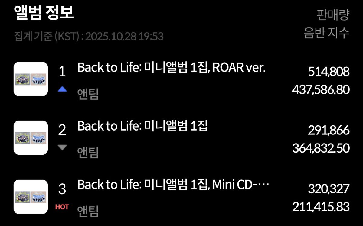 앤팀 앨범 발매 첫날 100만장 찍었대요...